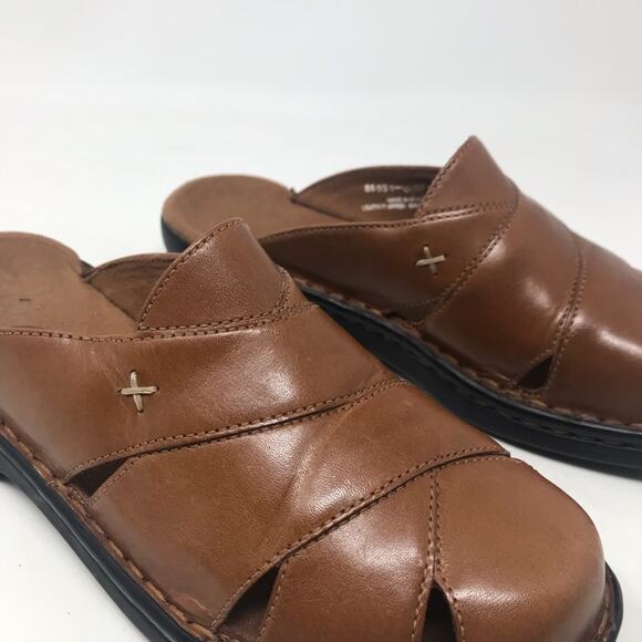 Clarks Brown Tan Leather Huarache Woven Comfort Slides Sandals shoes womens 6 - Picture 5 of 10